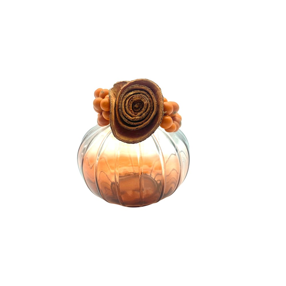 Boho Wood Bead Bracelet with Natural flower Pod Accent - Stretchy orange